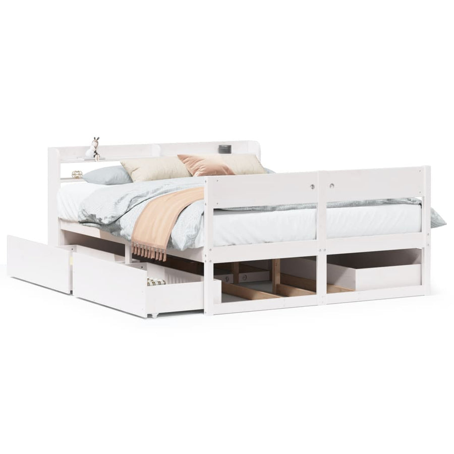 Bedframe zonder matras massief grenenhout wit 140x190 cm