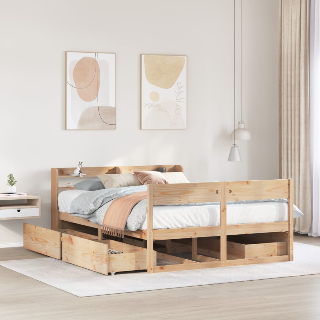 Bedframe zonder matras massief grenenhout 135x190 cm