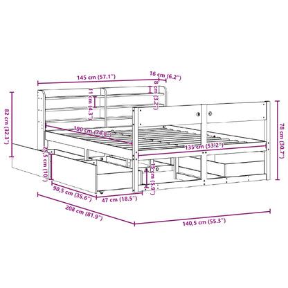 Bedframe zonder matras massief grenenhout wasbruin 135x190 cm