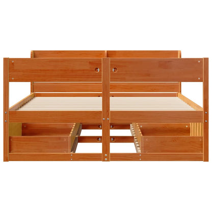 Bedframe zonder matras massief grenenhout wasbruin 135x190 cm