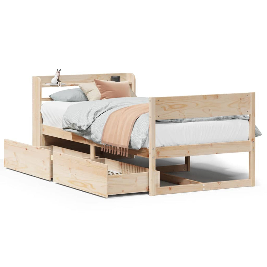 Bedframe zonder matras massief grenenhout 75x190 cm