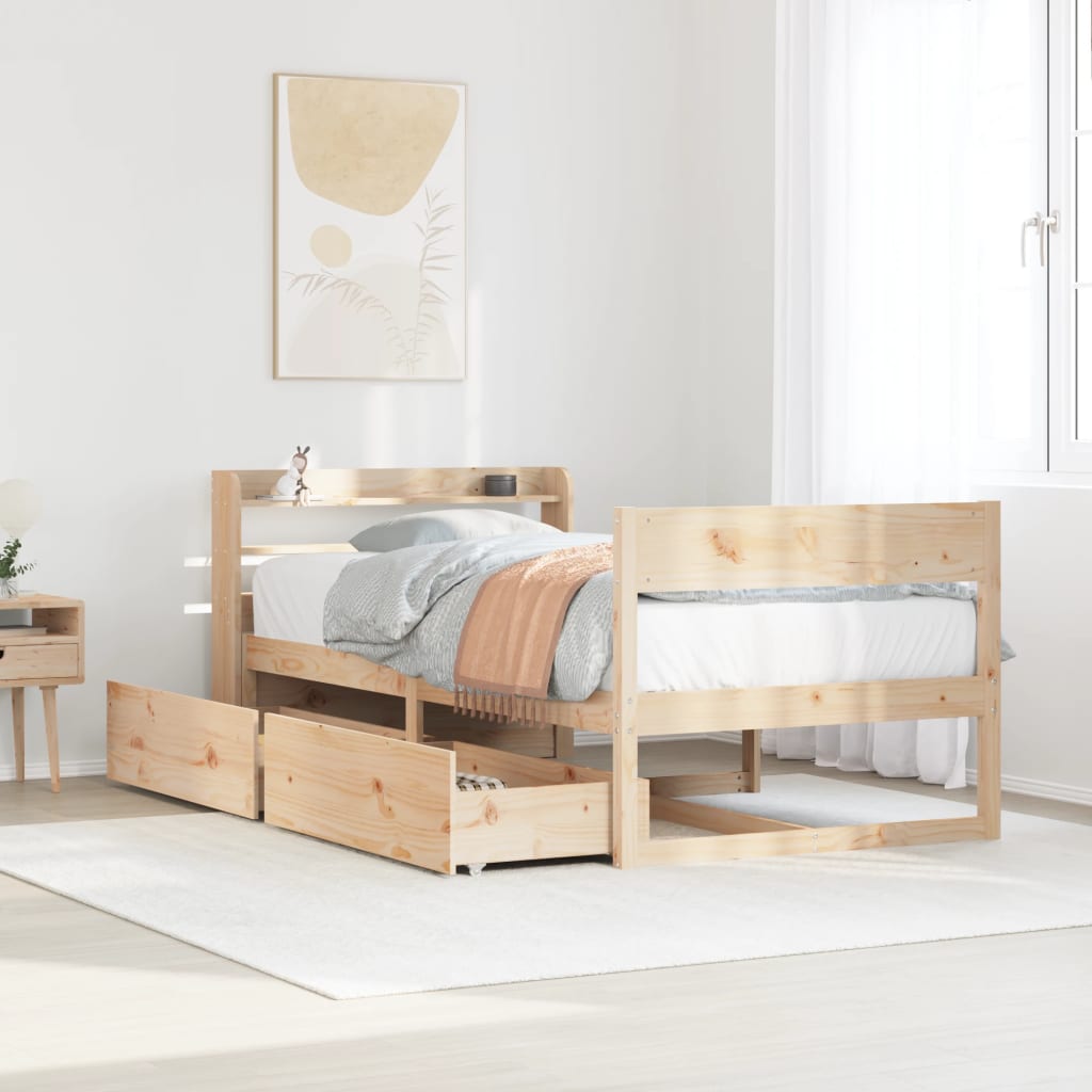 Bedframe zonder matras massief grenenhout 75x190 cm