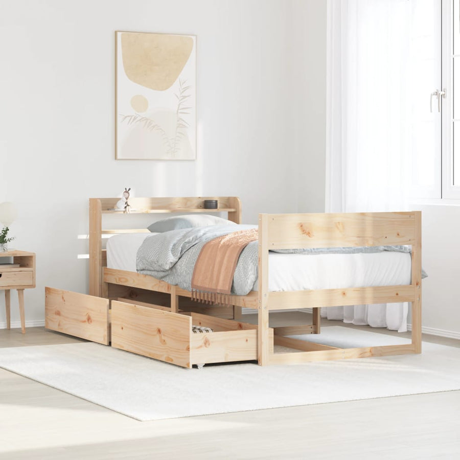 Bedframe zonder matras massief grenenhout 75x190 cm