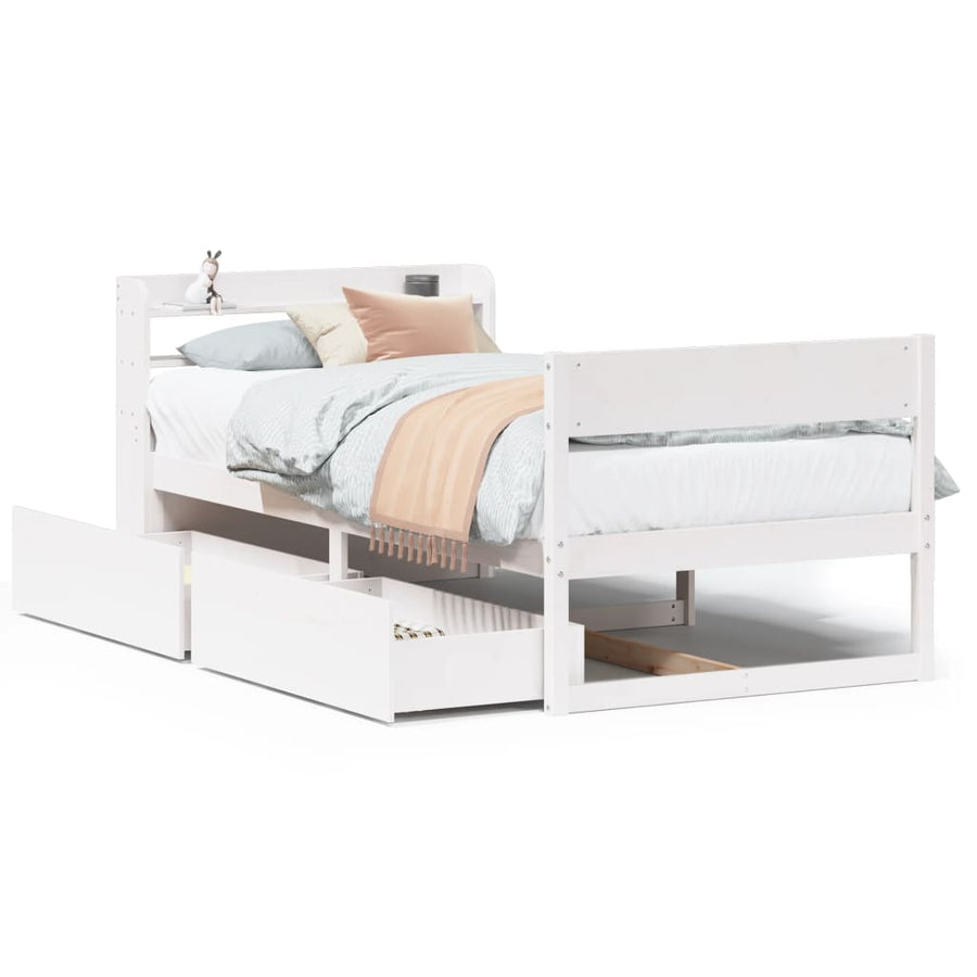 Bedframe zonder matras massief grenenhout wit 75x190 cm
