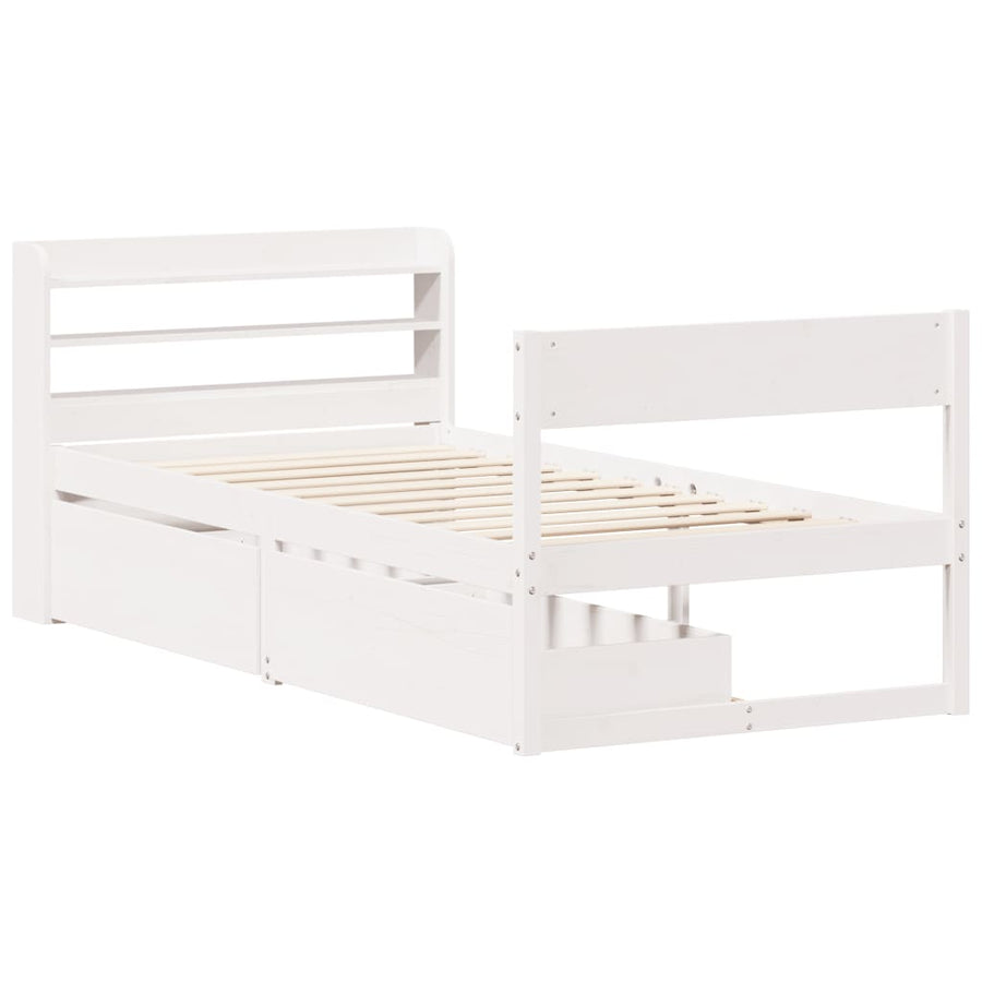Bedframe zonder matras massief grenenhout wit 75x190 cm