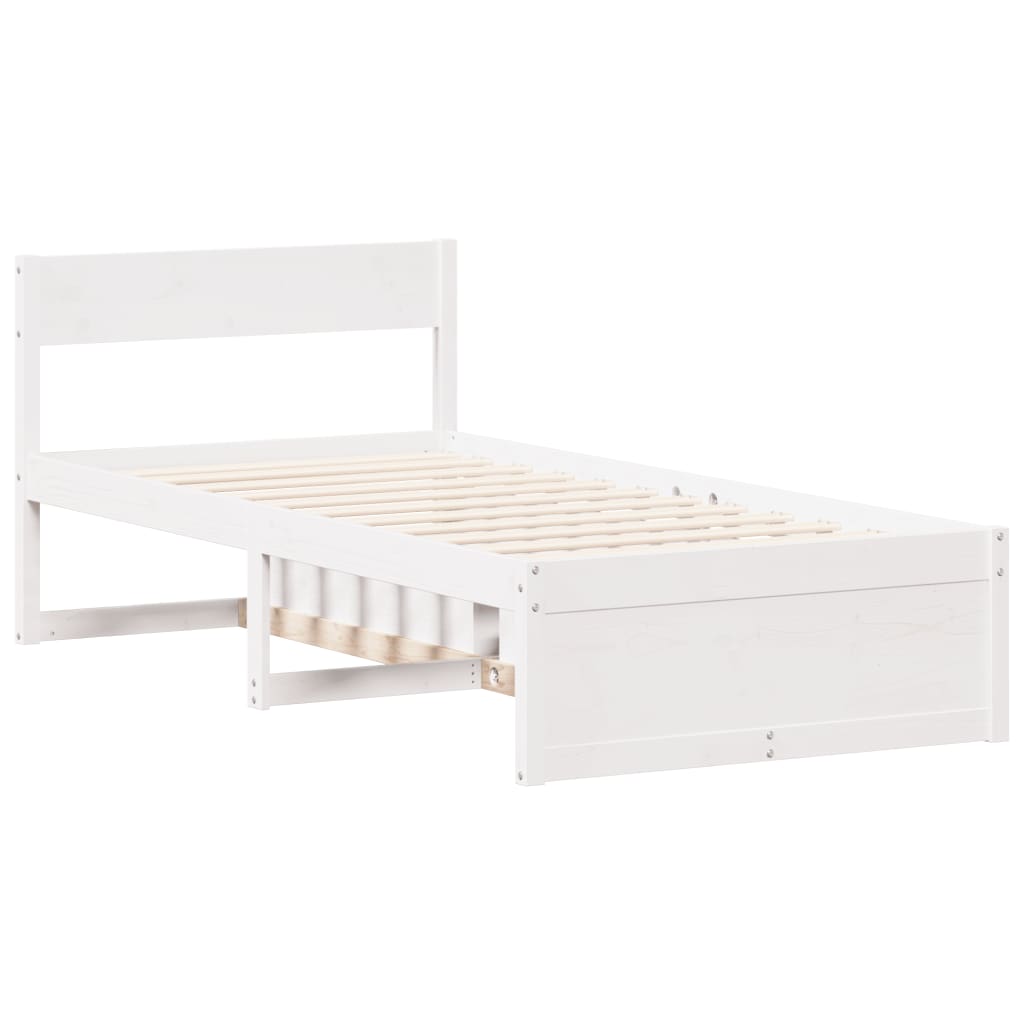 Bedframe zonder matras massief grenenhout wit 75x190 cm
