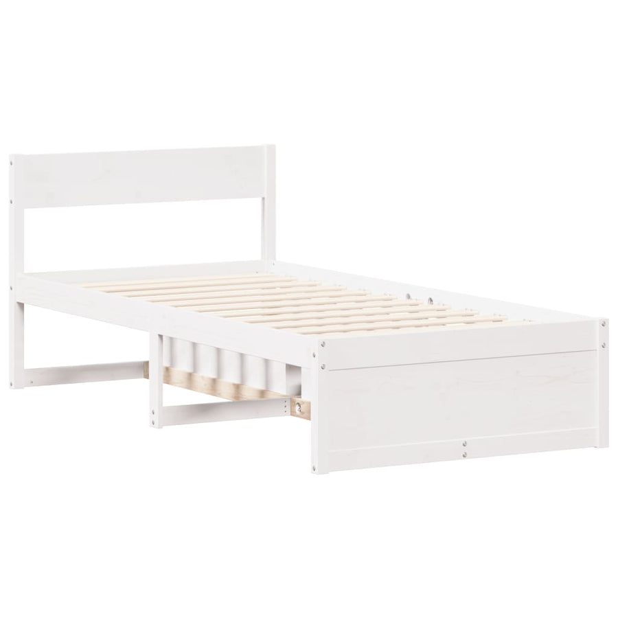 Bedframe zonder matras massief grenenhout wit 75x190 cm