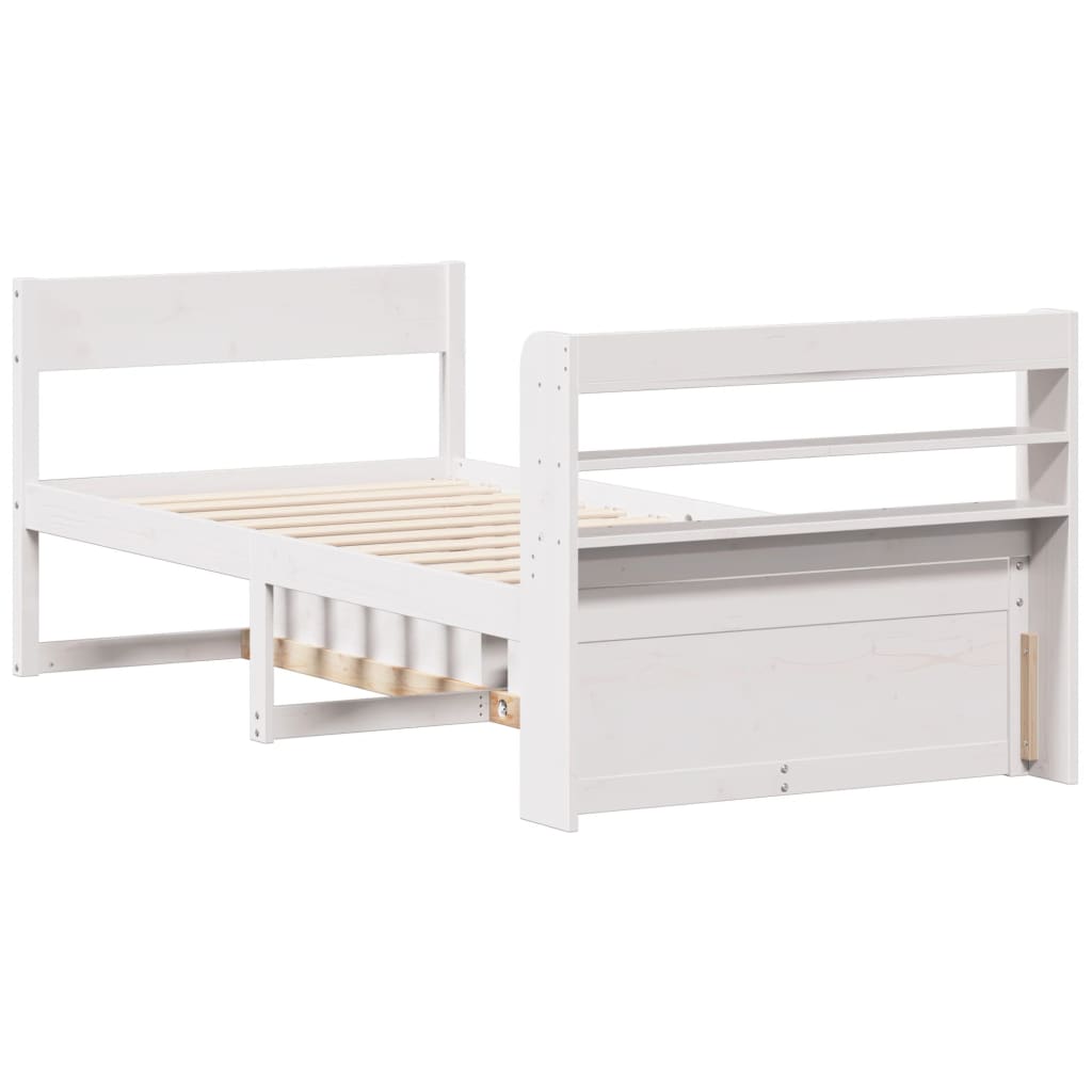 Bedframe zonder matras massief grenenhout wit 75x190 cm