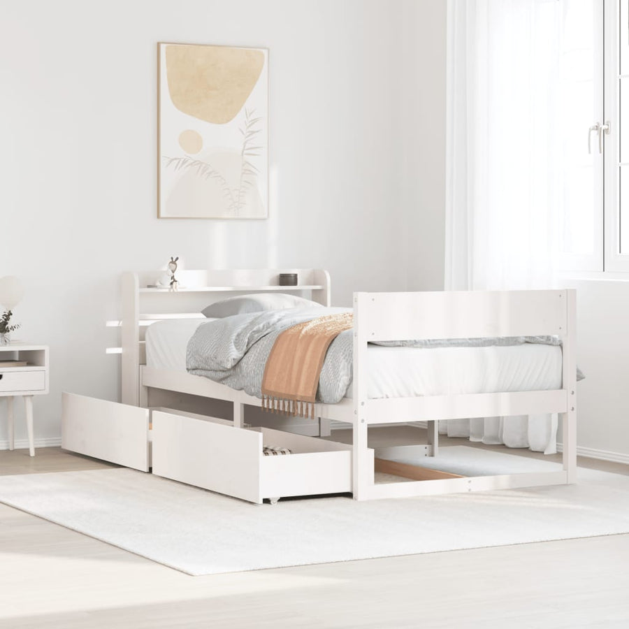 Bedframe zonder matras massief grenenhout wit 75x190 cm