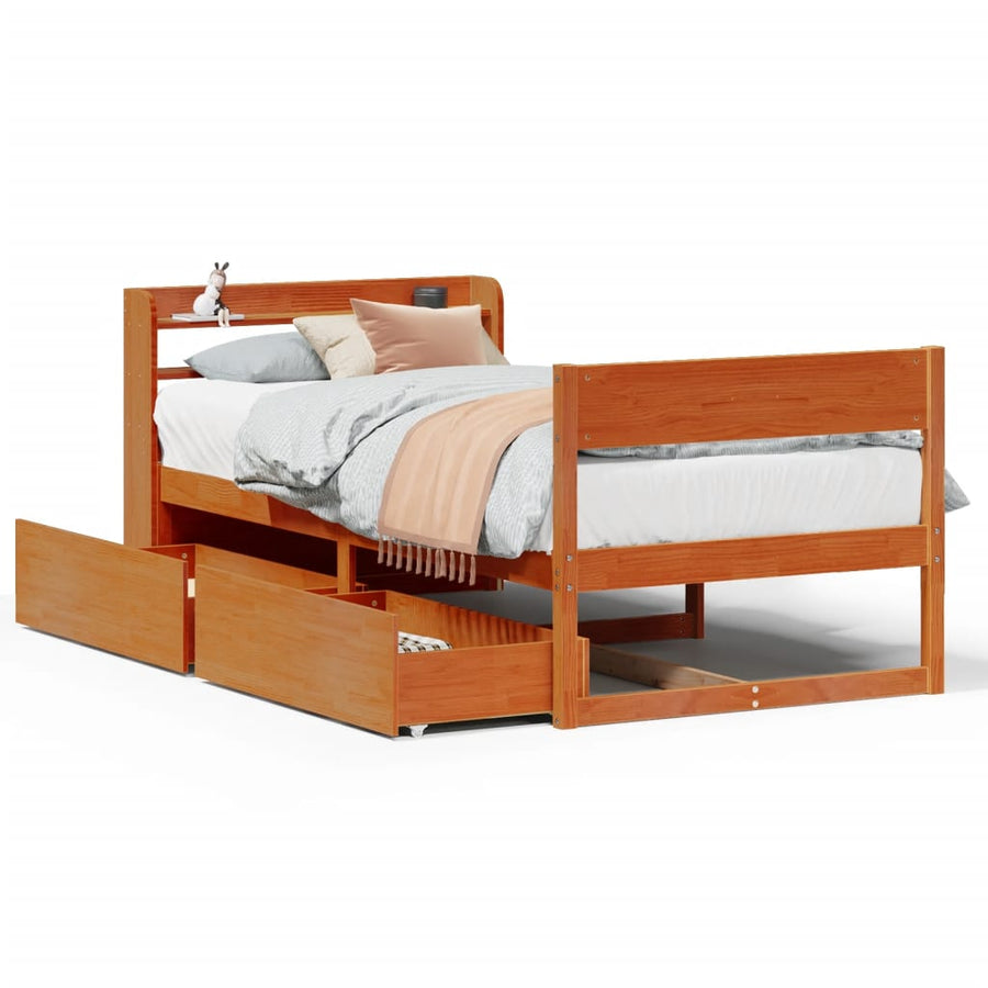 Bedframe zonder matras massief grenenhout wasbruin 75x190 cm