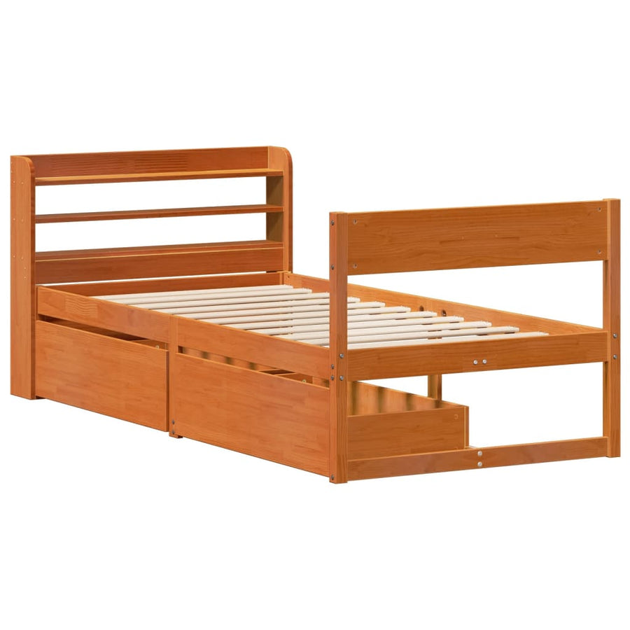 Bedframe zonder matras massief grenenhout wasbruin 75x190 cm