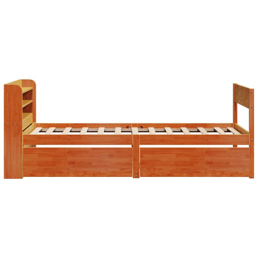 Bedframe zonder matras massief grenenhout wasbruin 75x190 cm