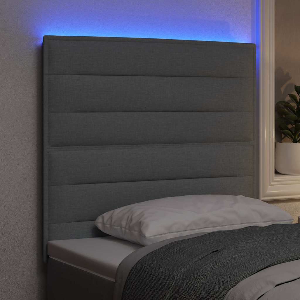 LED Hoofdbord met LED-stripverlichting Lichtgrijs 90 cm Stof