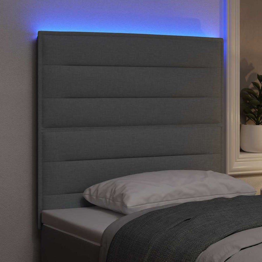 LED Hoofdbord met LED-stripverlichting Lichtgrijs 90 cm Stof