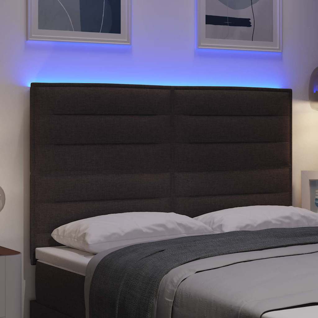 LED Hoofdbord met LED-stripverlichting Donkerbruin 144 cm Stof