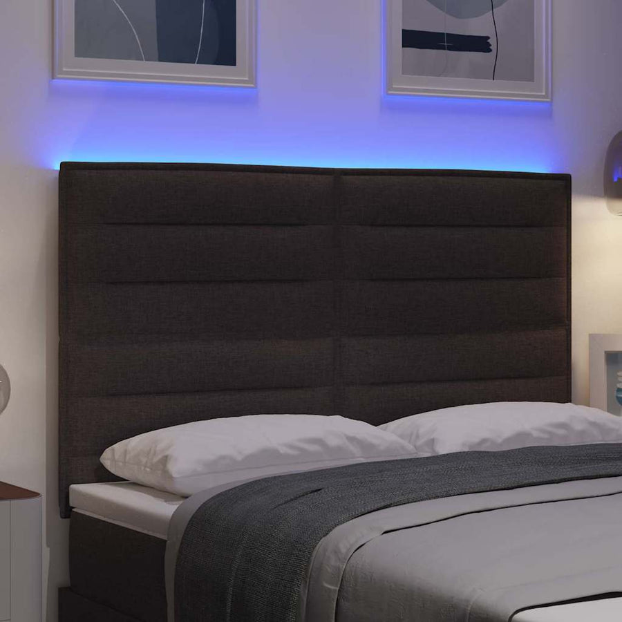 LED Hoofdbord met LED-stripverlichting Donkerbruin 144 cm Stof