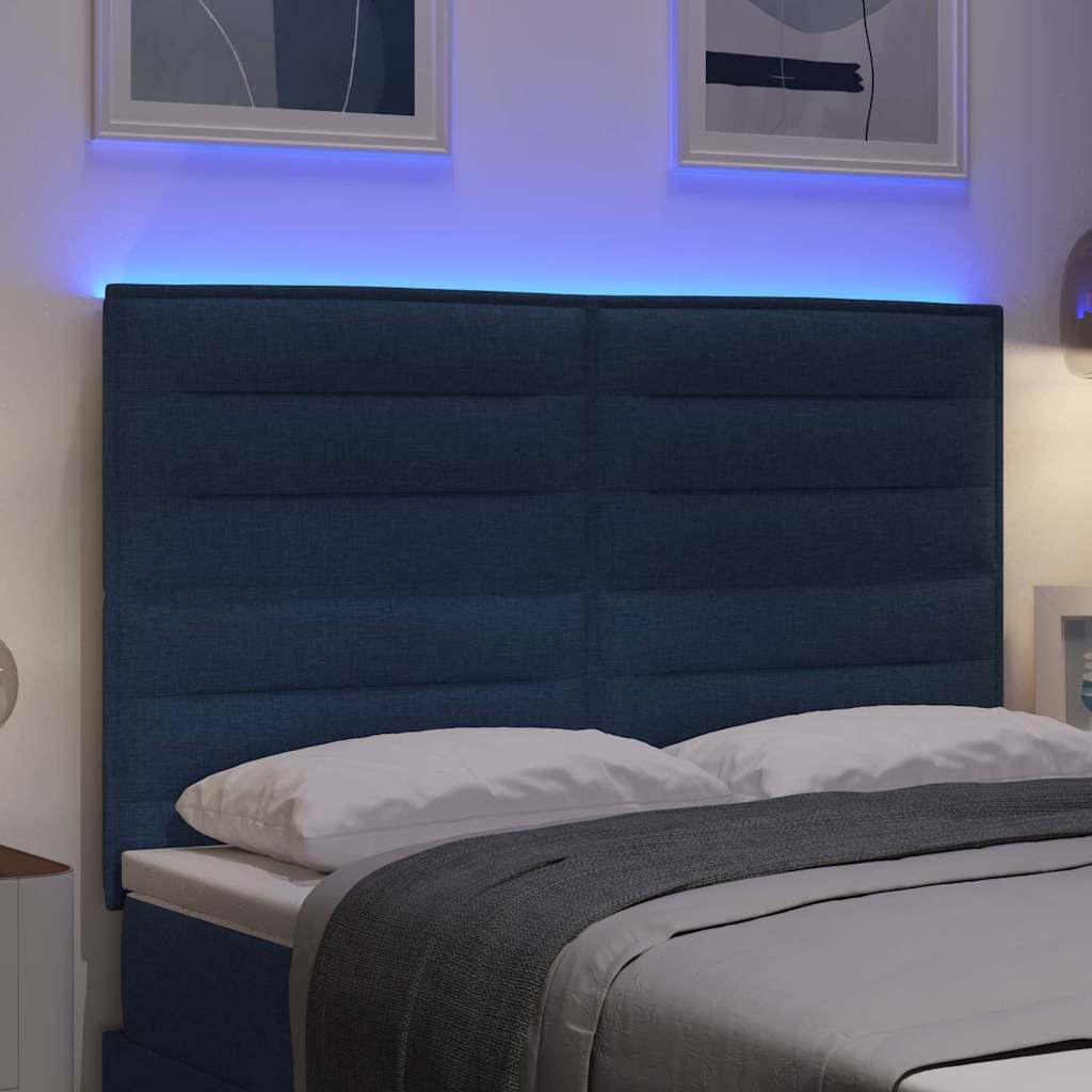 LED Hoofdbord met LED-stripverlichting Blauw 160 cm Stof