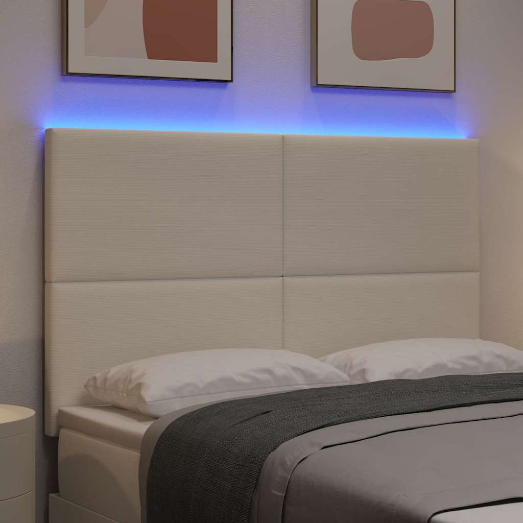 LED Hoofdbord met LED-stripverlichting Crème 160 cm Katoen Stof
