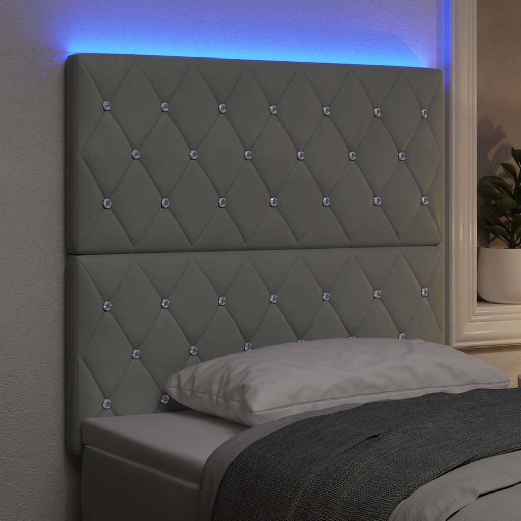 LED Hoofdbord met LED-stripverlichting Lichtgrijs 80 cm Fluweel