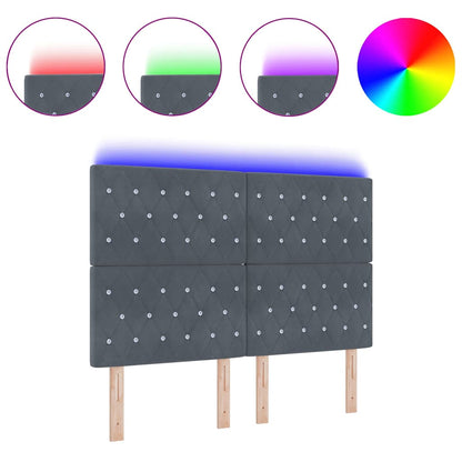 Roze Hoofdbord met LED -striplichten Geruit met hoofdeinde Donkergrijs 80 cm Fluweel