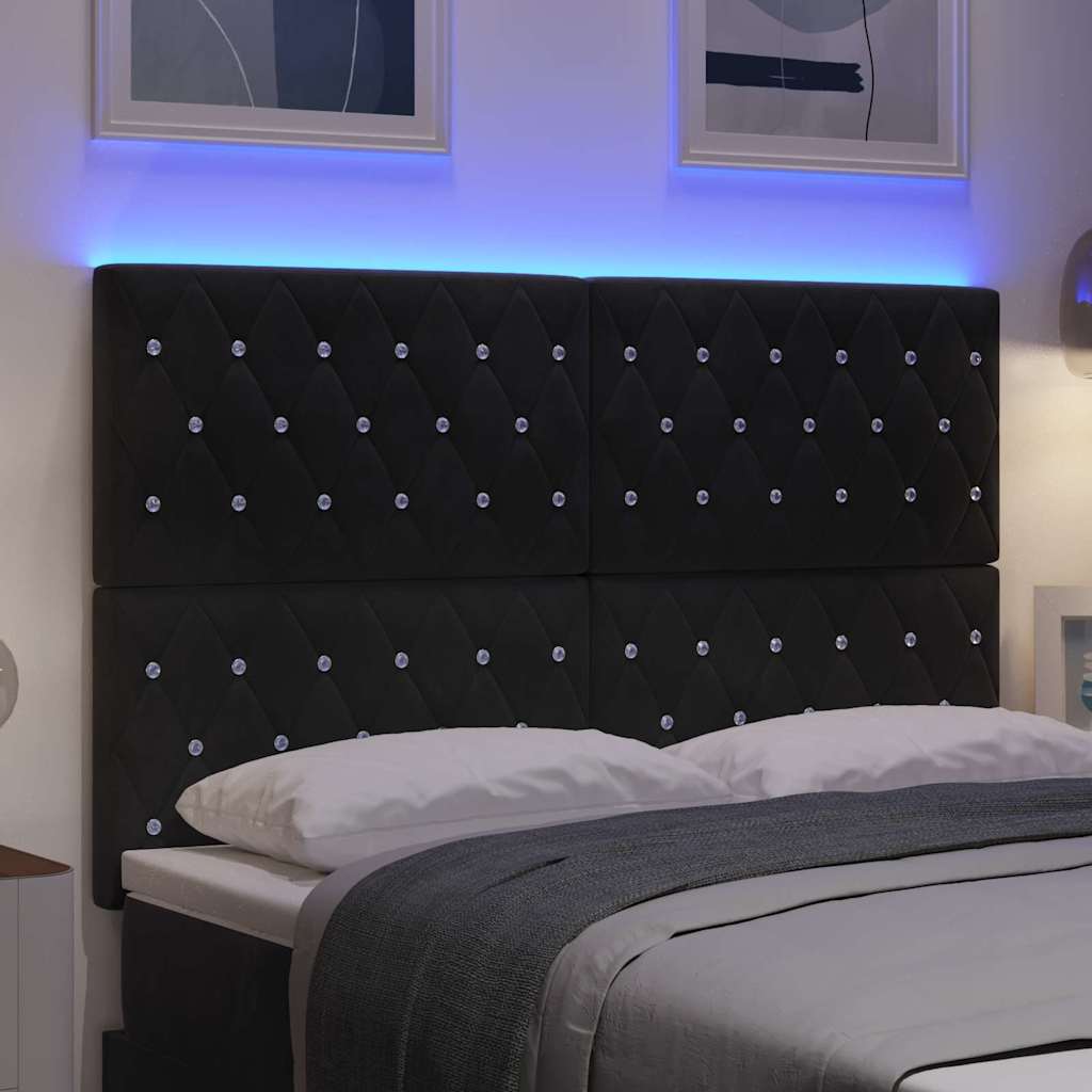 LED Hoofdbord met LED-stripverlichting Zwart 144 cm Fluweel