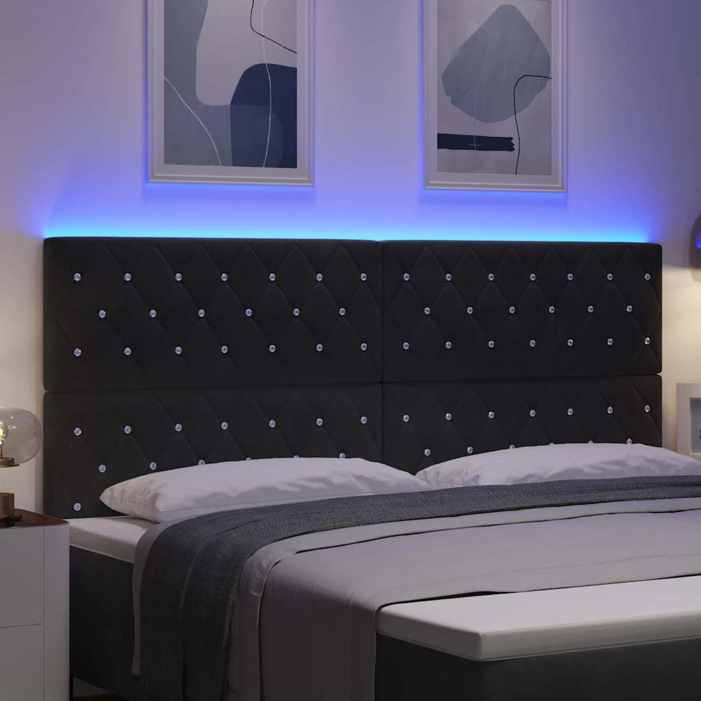 LED Hoofdbord met LED-stripverlichting Zwart 200 cm Fluweel