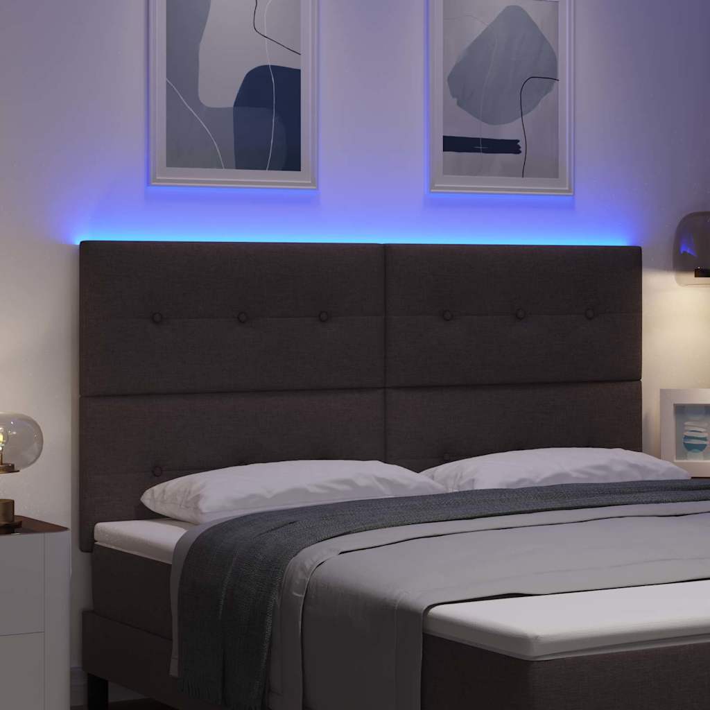 LED Hoofdbord met LED-stripverlichting Donkerbruin 180 cm Stof