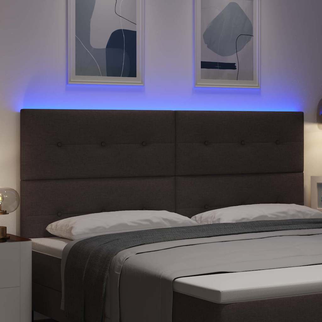 LED Hoofdbord met LED-stripverlichting Donkerbruin 200 cm Stof