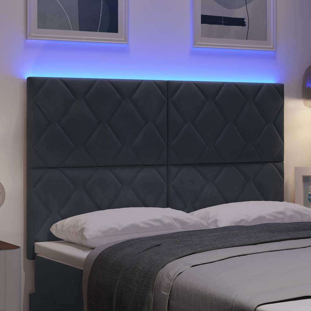 LED Hoofdbord Donkergrijs 144 cm Fluweel