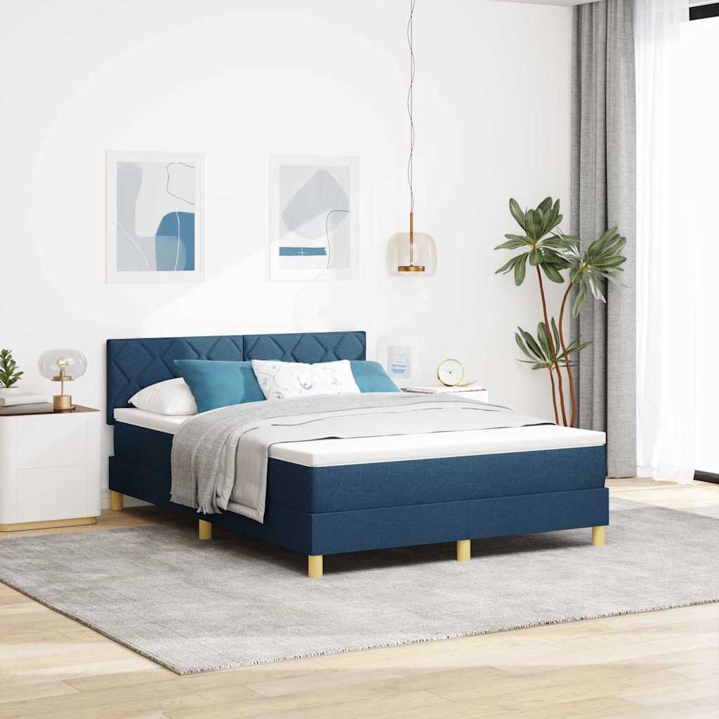 Boxspringbed met kussen met hoofdeinde Blauw 140 x 190 cm Stof