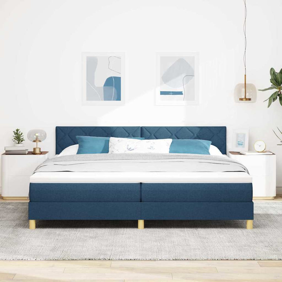 Boxspringbed met matras met hoofdeinde Blauw 200 x 200 cm Stof