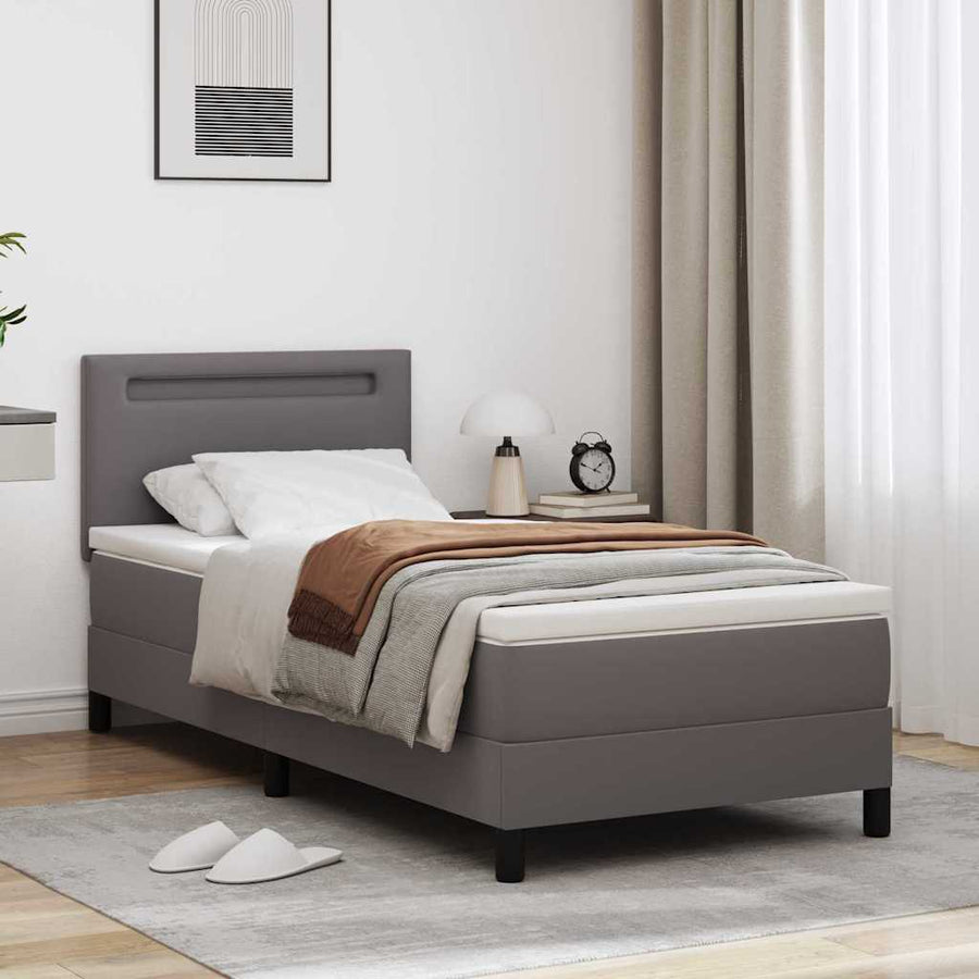 Boxspring bed met LED -striplichten Grijs en Wit 90 x 200 cm