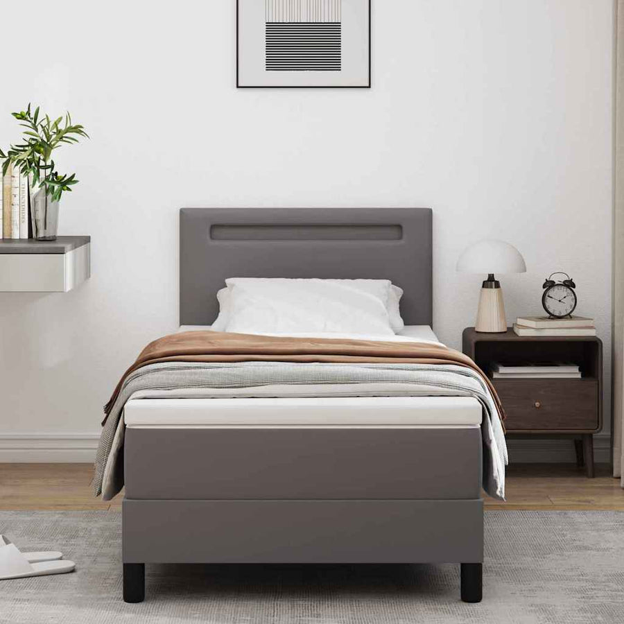 Boxspring bed met LED -striplichten Grijs en Wit 90 x 200 cm
