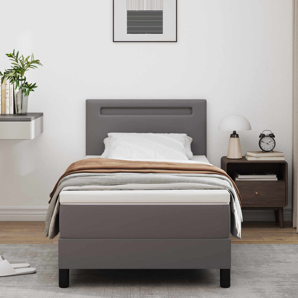Boxspringbed met matras Grijs 100 x 200 cm Kunstleer