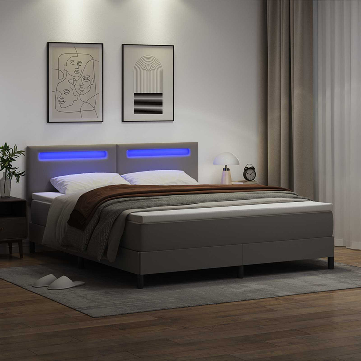 Boxspringbed met matras Grijs 180 x 200 cm Kunstleer
