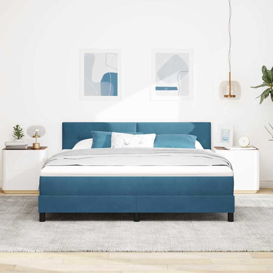 Boxspringbed met Matras Donkerblauw 180 x 200 cm Stof