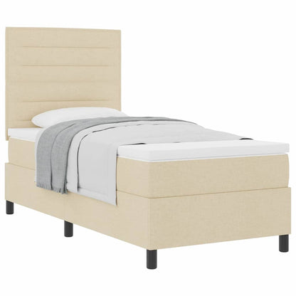 Boxspringbed Met Matras Met Hoofdeinde Stof Crème 100 x 200 cm Lijnen ontwerp