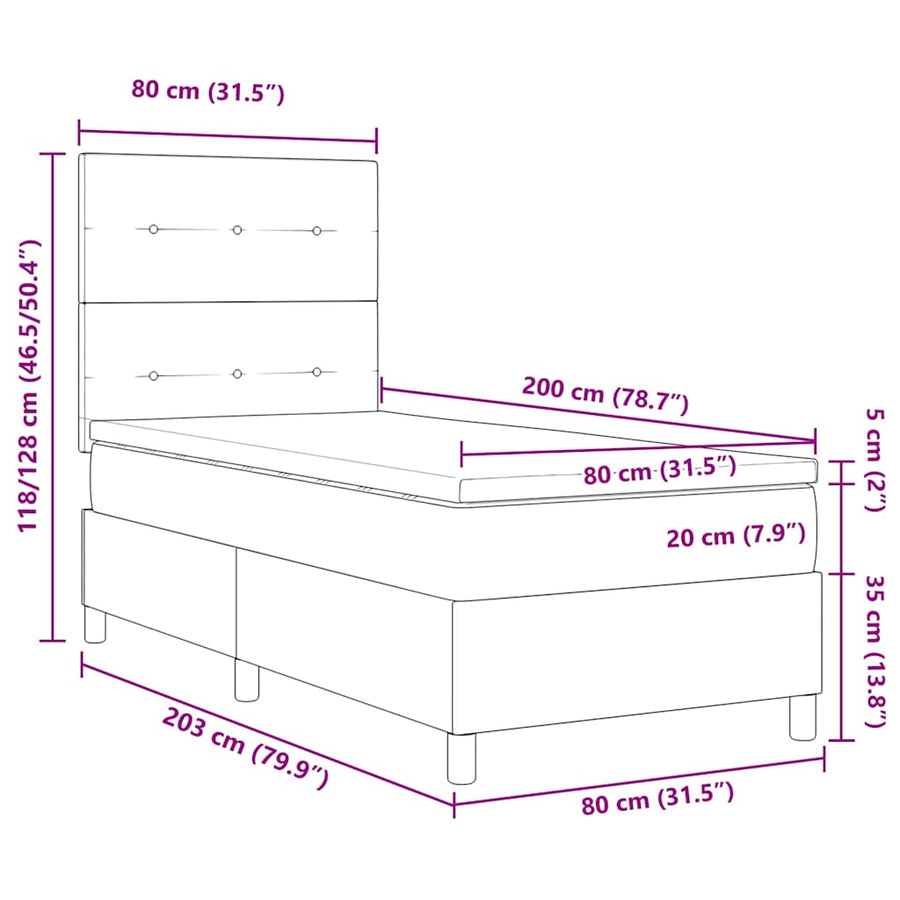 Boxspring bed met matras Donkerbruin 80 x 200 cm Stof