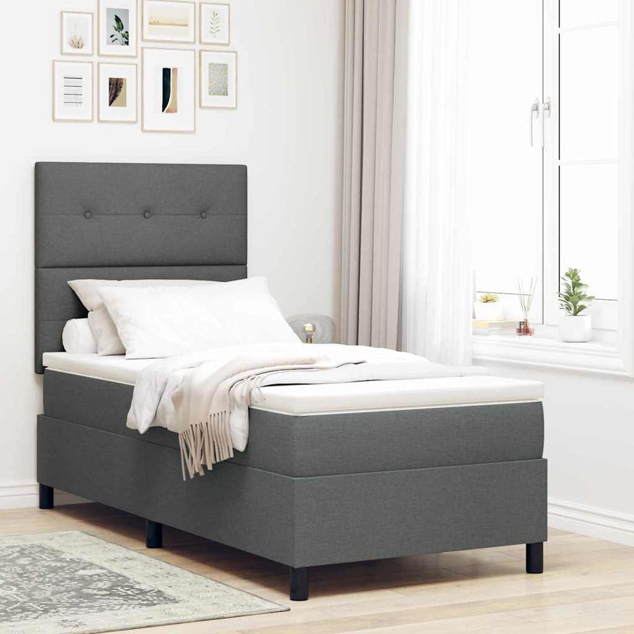 Boxspringbed met hoofdeinde Donkergrijs 90 x 190 cm Stof