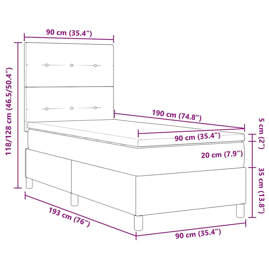 Boxspringbed met hoofdeinde Donkergrijs 90 x 190 cm Stof