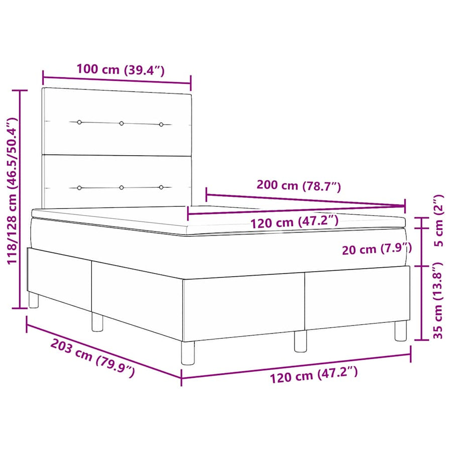 Boxspringbed met hoofdeinde Donkergrijs 120 x 200 cm Stof