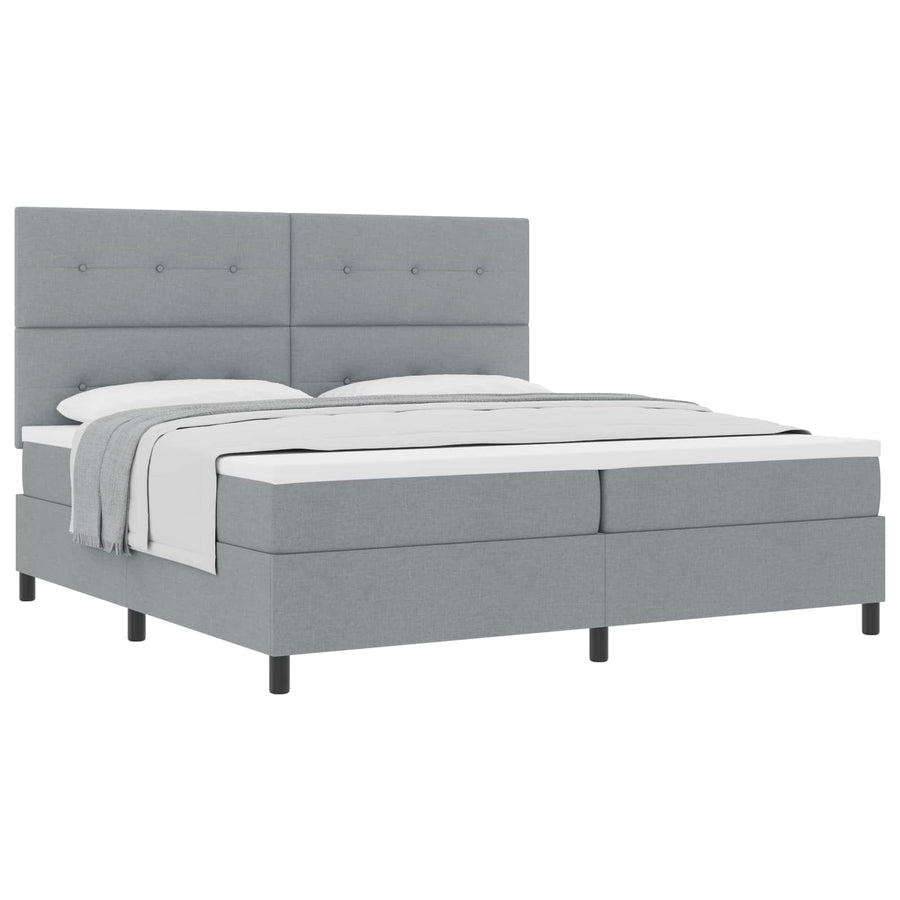 Boxspringbed met hoofdeinde Lichtgrijs 200 x 200 cm Stof