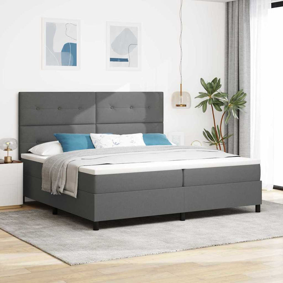 Boxspringbed met hoofdeinde Donkergrijs 200 x 200 cm Stof