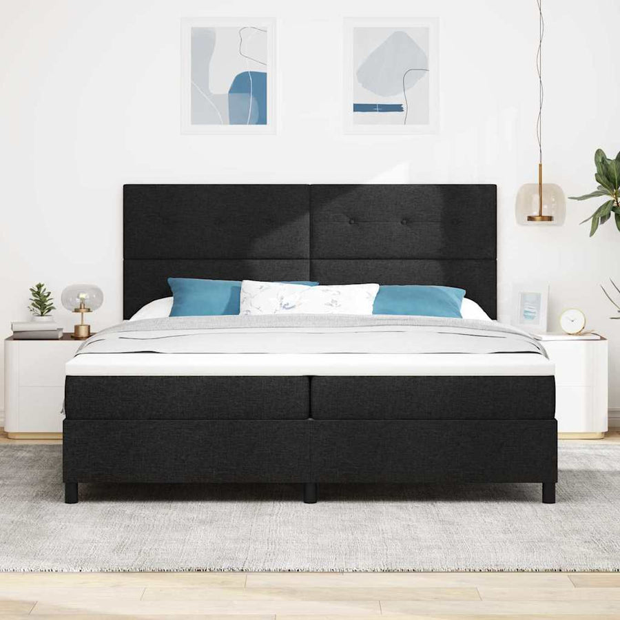 Boxspringbed met hoofdeinde Zwart 200 x 200 cm Stof