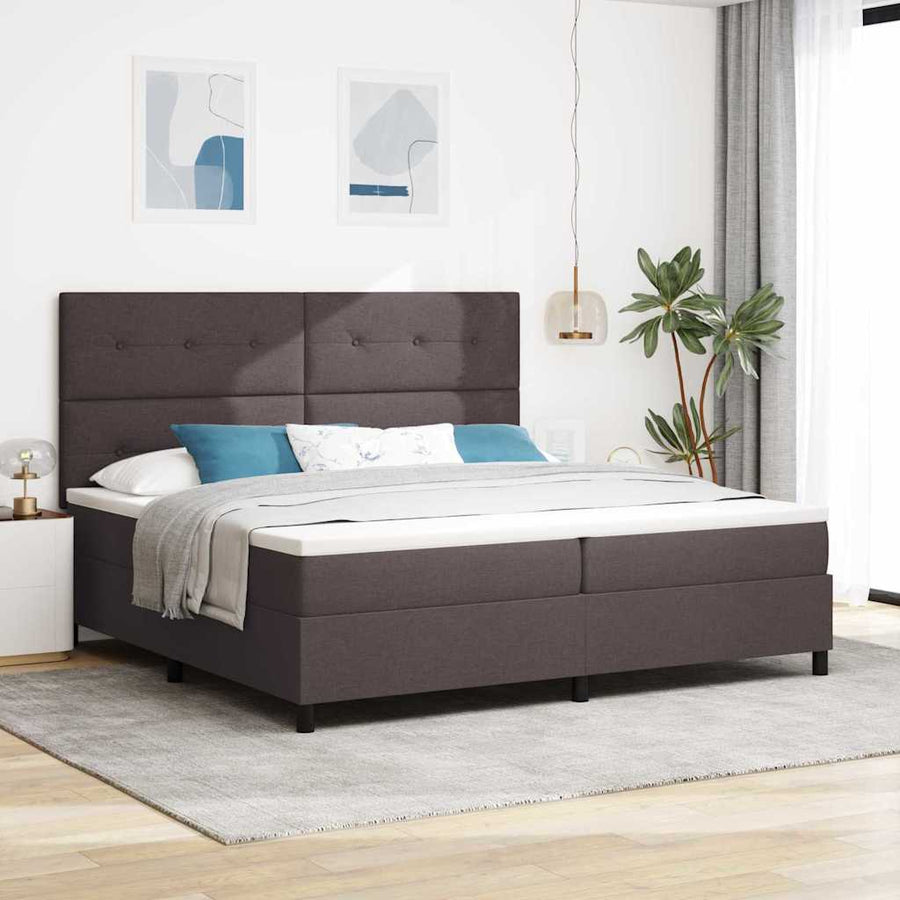 Boxspringbed met hoofdeinde Donkerbruin 200 x 200 cm Stof