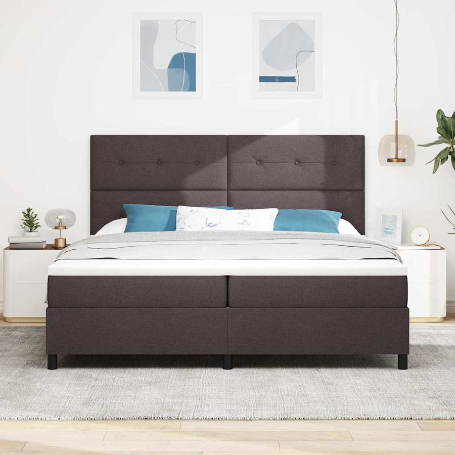 Boxspringbed met hoofdeinde Donkerbruin 200 x 200 cm Stof