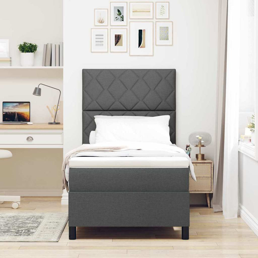 Boxspringbed met hoofdeinde Donkergrijs 90 x 200 cm Stof