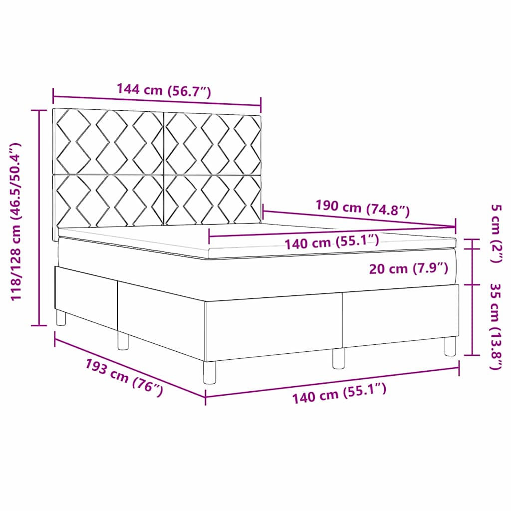 Boxspringbed met hoofdeinde Donkerbruin 140 x 190 cm Stof