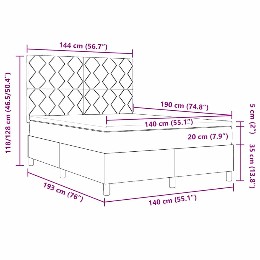 Boxspringbed met hoofdeinde Blauw 140 x 190 cm Stof