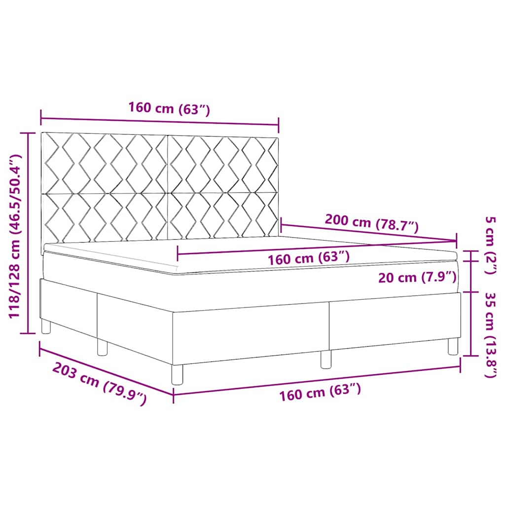 Boxspringbed met matras met hoofdeinde Blauw 160 x 200 cm Stof